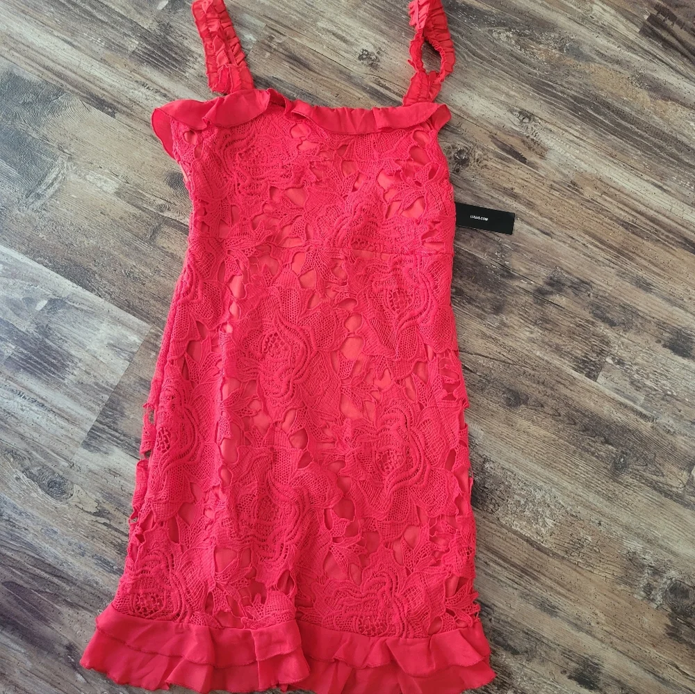 Lulus red lace sleevless knee length dress - Picture 1 of 4